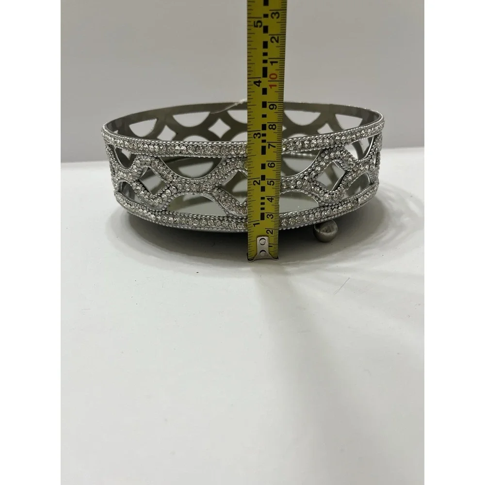 Godinger Vanity Tray Round Mirror Crystal Rhinestones Silver Tone 8